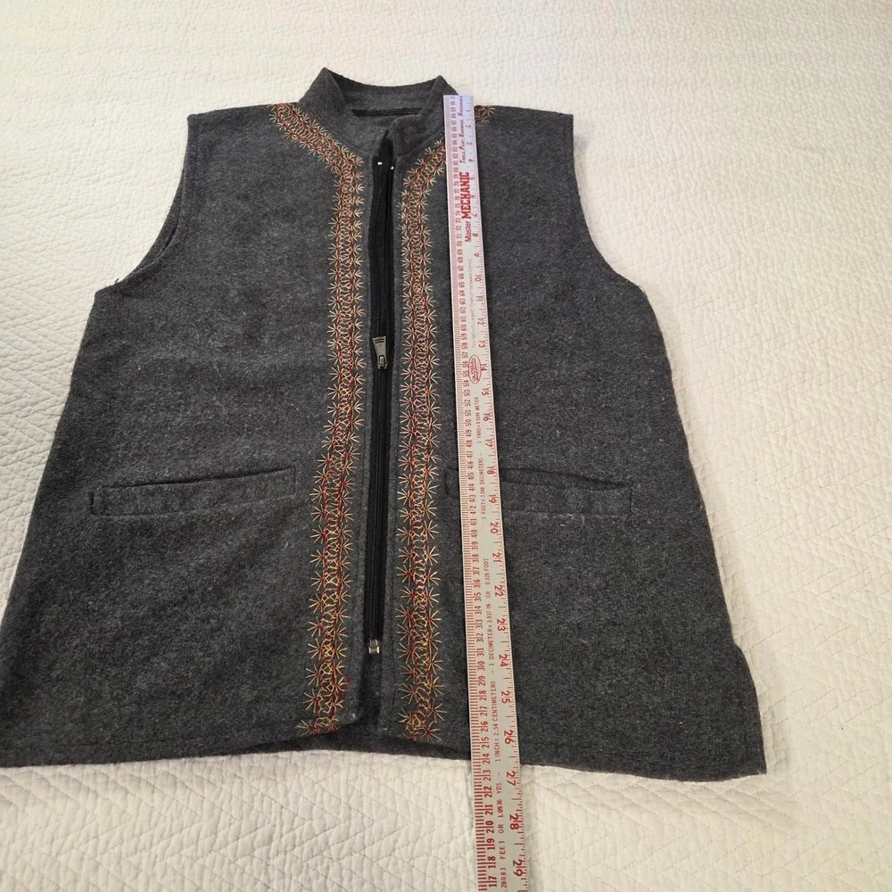 Unbranded Dark Gray Wool Blend Embroidered Full Zip Vest Mock Neck Mens Large